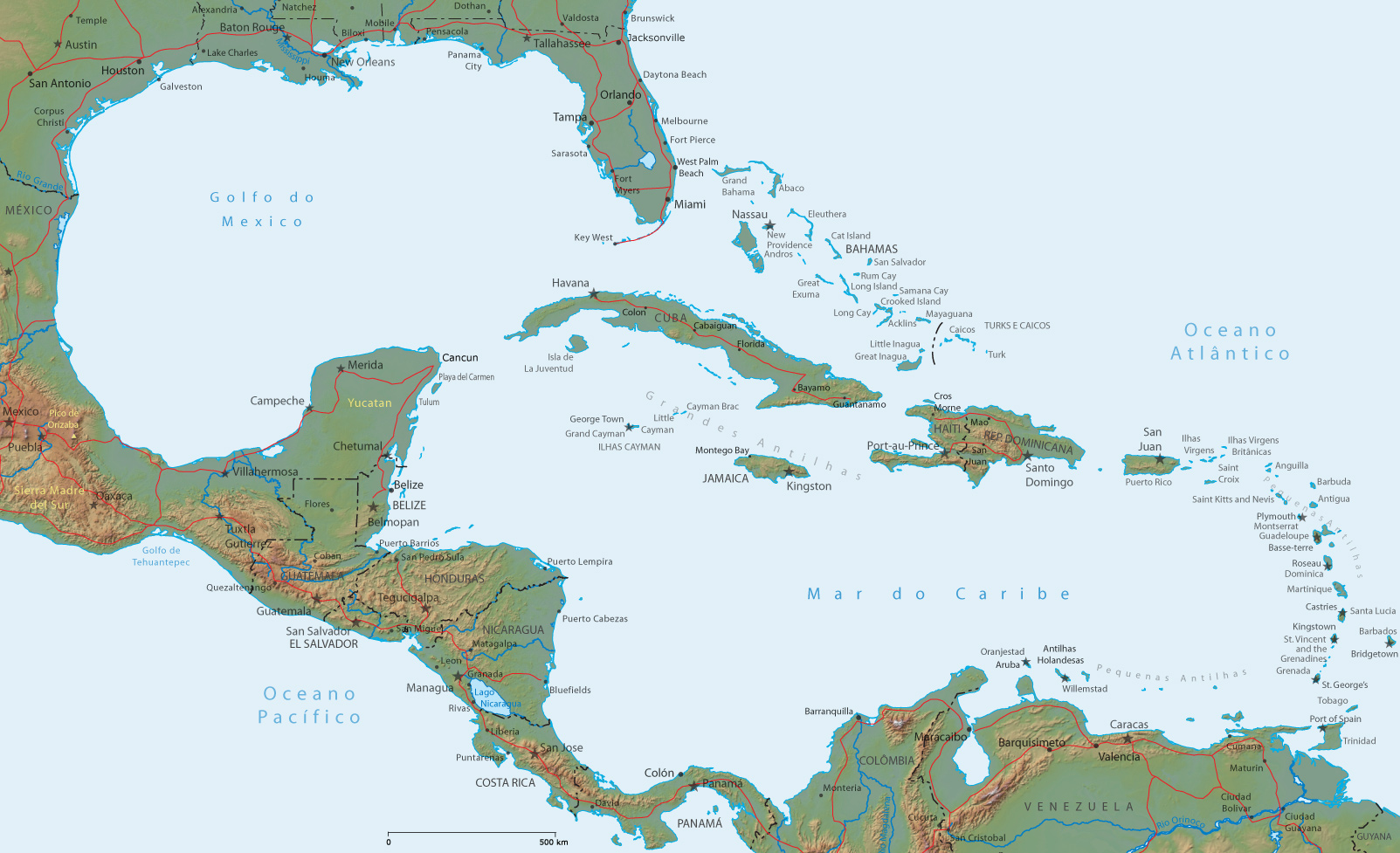 Mapa Antilhas Fisico