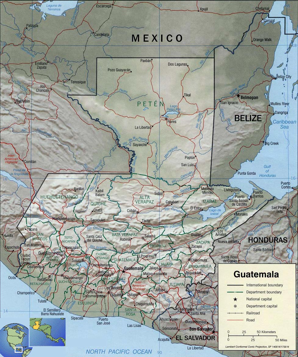 Mapa fisico Guatemala