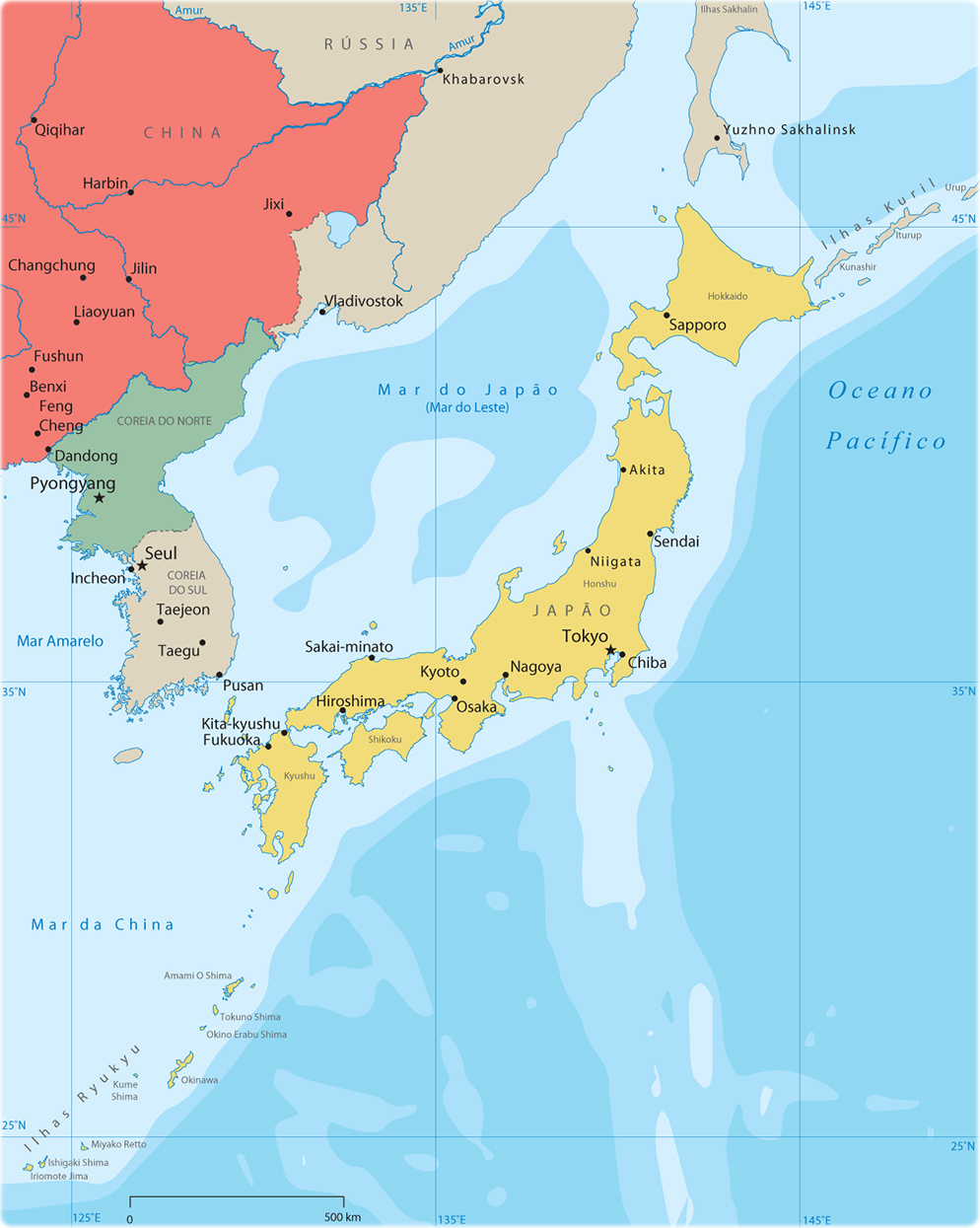 Mapa Leste da Ásia