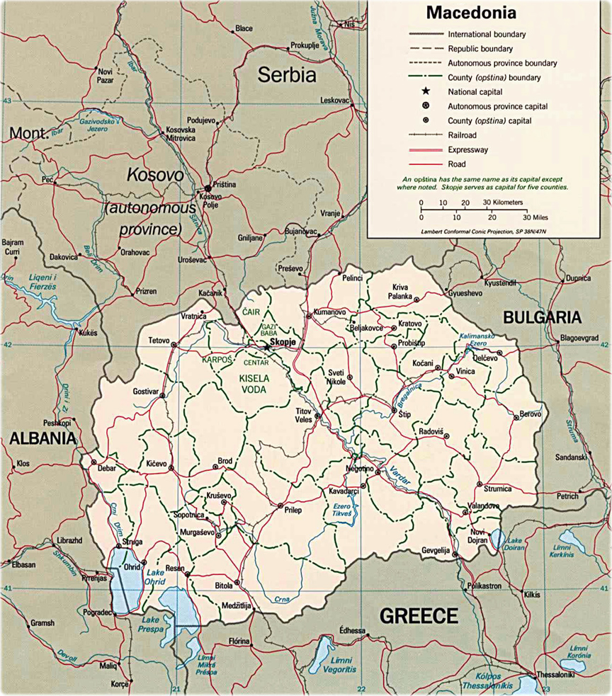 Mapa Político Macedônia