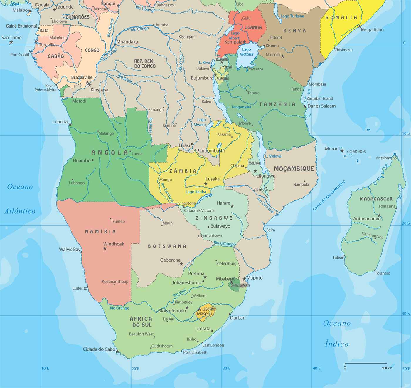 Mapa Político Do Sul Da África