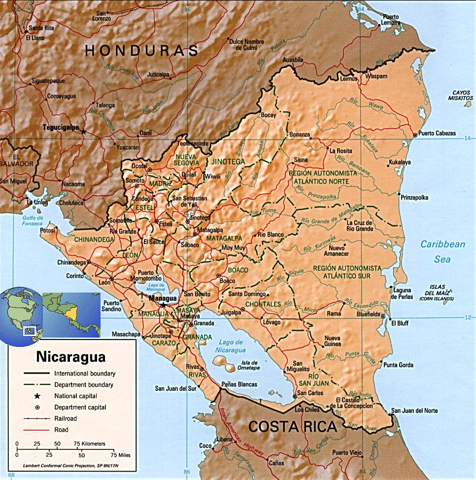 Mapa fisico Nicaragua